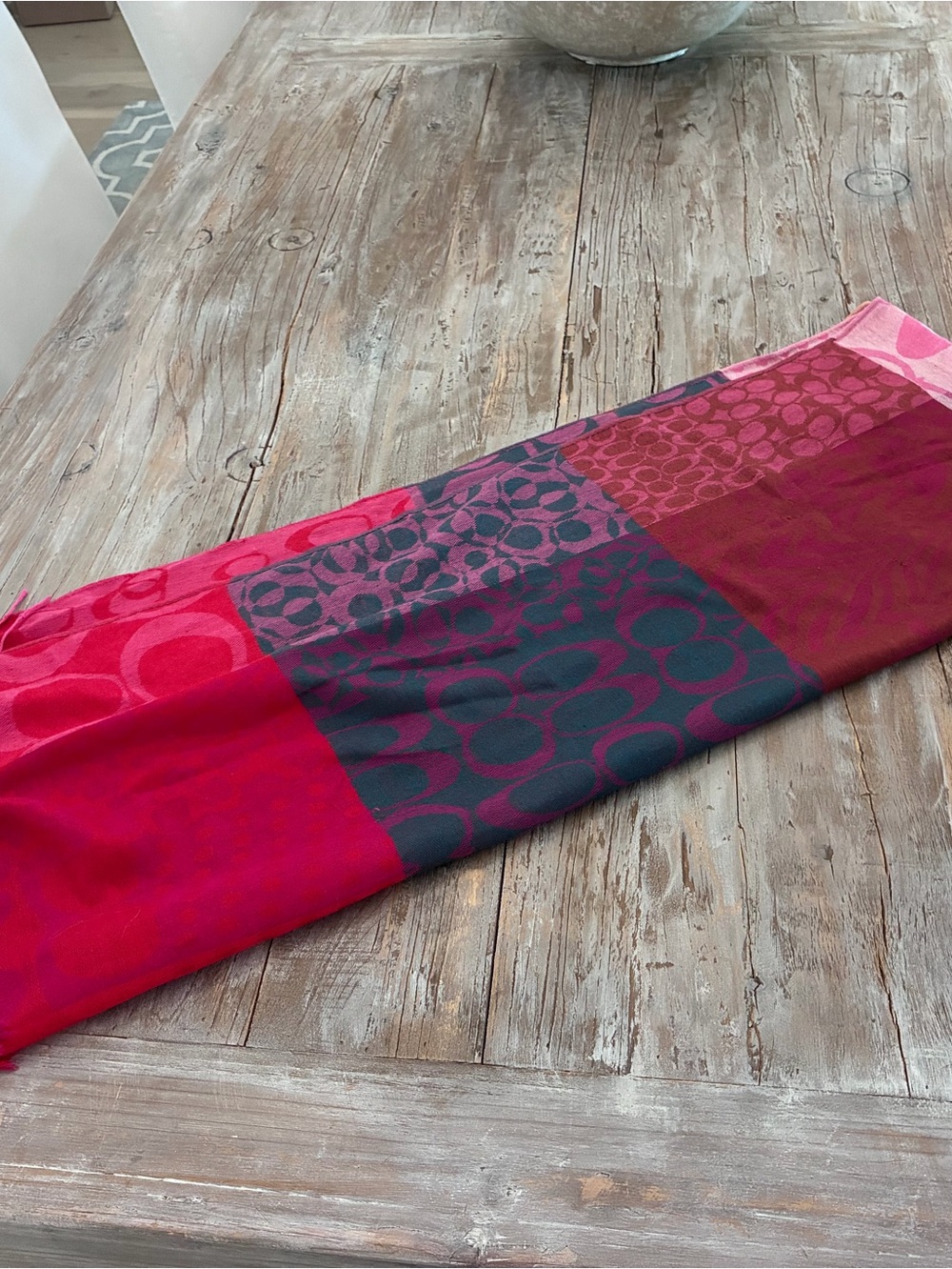 Coach Patchwork Signature Scarf in Pink and Burgundy
